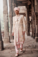 Royal Cream Hand-Embroidered Silk Sherwani Set