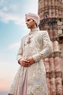 Royal Cream Hand-Embroidered Silk Sherwani Set