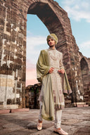 Royal Ivory Hand-Embroidered Silk Sherwani Set