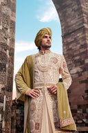 Royal Ivory Hand-Embroidered Silk Sherwani Set