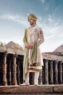 Royal Ivory Hand-Embroidered Silk Sherwani Set