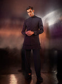 Grey Prabal fabric Indo-Western with embroidery, kurta, and matching pants.