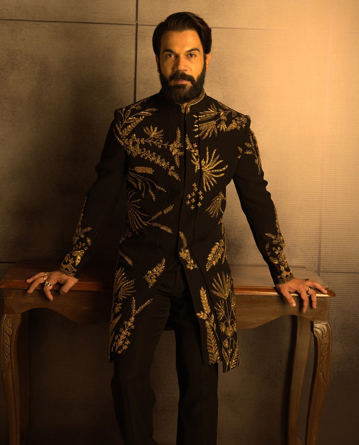 Black Embroidered Kurta with Palazzo Pant for Men