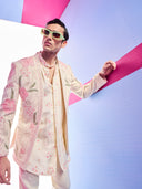 Cream Jodhpuri Sets Embroidered Colorful Thread Work with Kurta and Pant