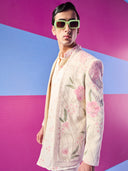 Cream Jodhpuri Sets Embroidered Colorful Thread Work with Kurta and Pant