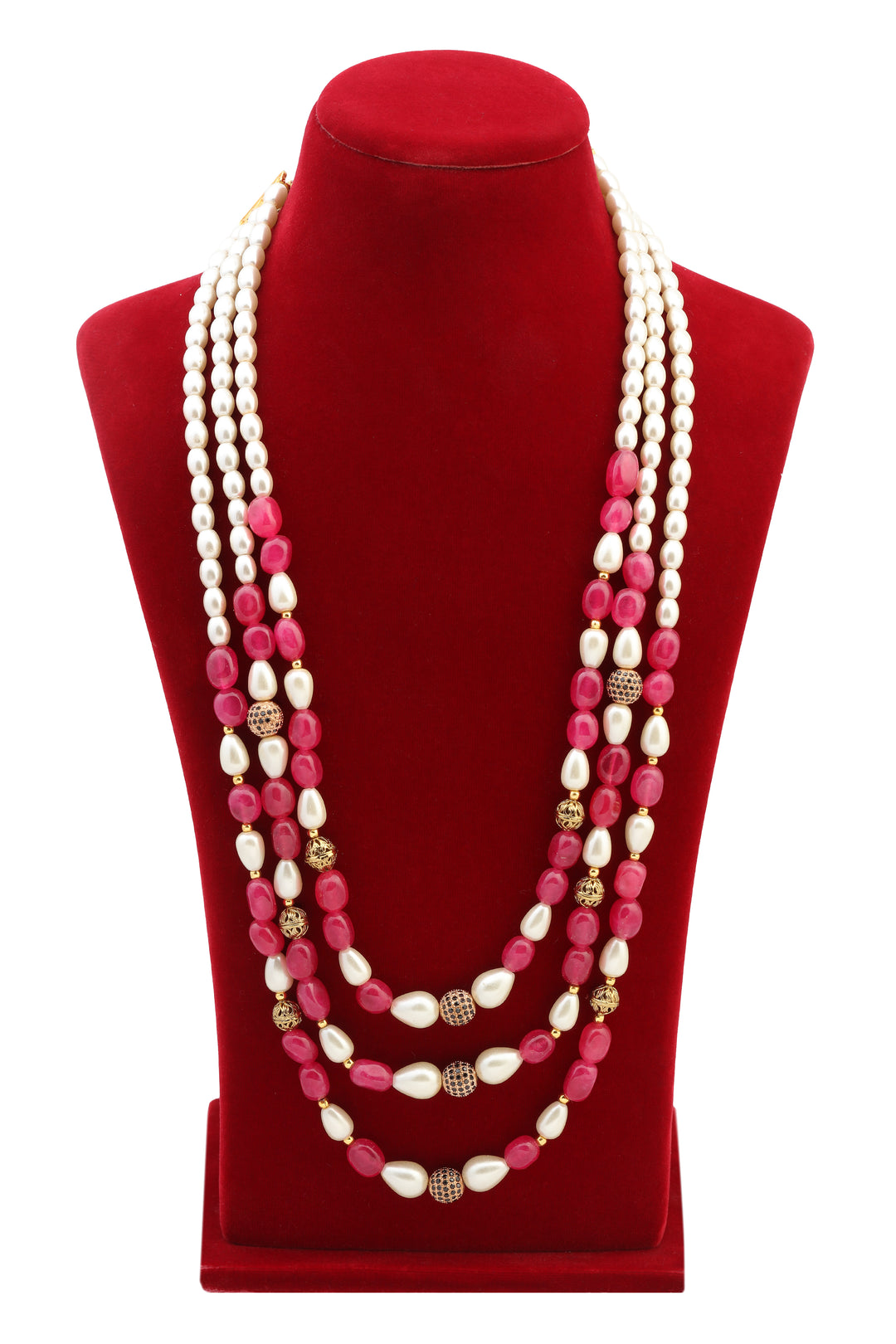 Classic Pink Embellished Layered Mala For Groom