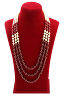 Elegant White and Maroon Layered Mala