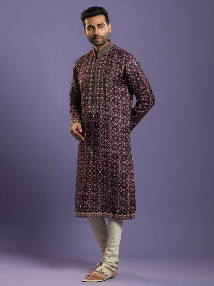 Multi Color Ethnic Printed Chanderi Silk Kurta Set