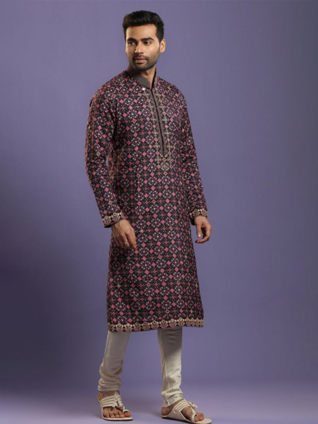 Multi Color Ethnic Printed Chanderi Silk Kurta Set