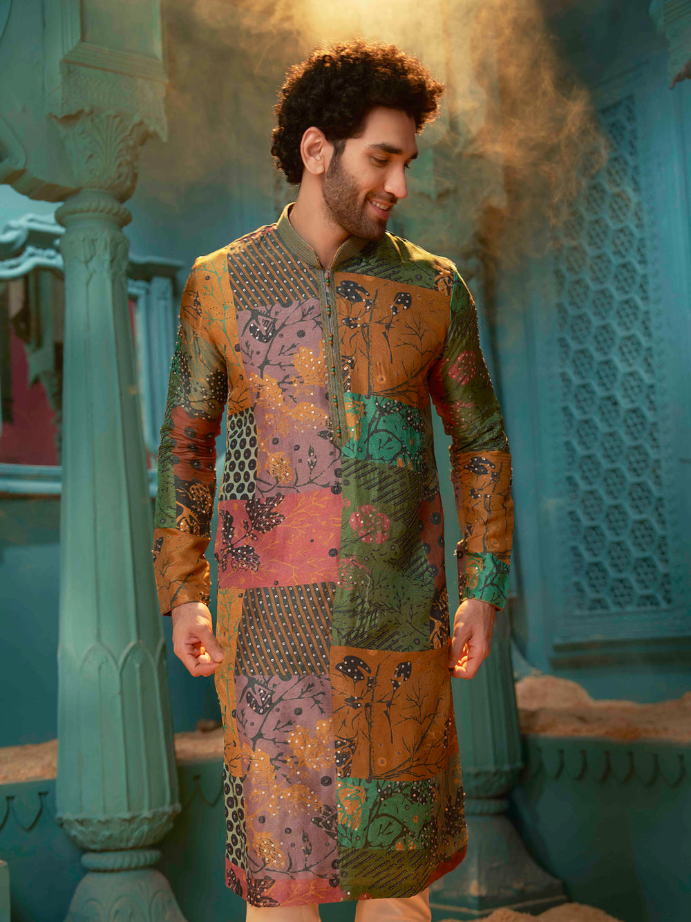 Mustard Kurta with Natural Churidar Pant for Men