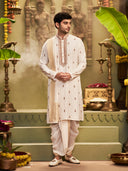 Muhurtham set with antic zardozi work on Kurta Dupatta, and Dhoti - KORANM