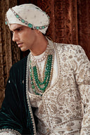 Royal Cream Hand-Embroidered Anghrakha Sherwani Set