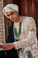Royal Cream Hand-Embroidered Anghrakha Sherwani Set