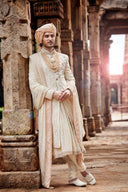 Classic Cream Hand-Embroidered Silk Sherwani Set
