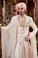 Classic Cream Hand-Embroidered Silk Sherwani Set
