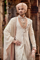 Classic Cream Hand-Embroidered Silk Sherwani Set