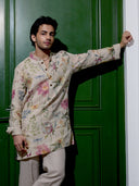 Natural Floral Print Kurta with Aligarhi Pants
