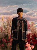 Navy Velvet Embroidered Jodhpuri Set
