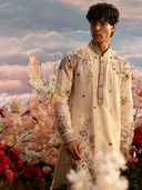 Cream Rose Silk Embroidered Kurta Set with Dupatta – Carnival Collection