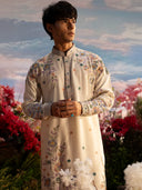 Cream Rose Silk Embroidered Kurta Set with Dupatta – Carnival Collection