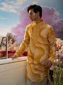 Mustard Linen Satin Embroidered Kurta Set with Dupatta – Carnival Collection