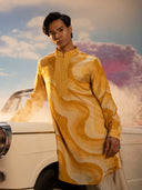 Mustard Linen Satin Embroidered Kurta Set with Dupatta – Carnival Collection