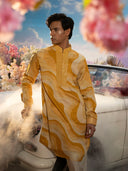 Mustard Linen Satin Embroidered Kurta Set with Dupatta – Carnival Collection