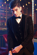 Charming Black Embellished Tuxedo Suit - KORANM