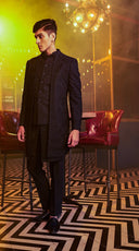 Cosmic Navy Blue Embellished Layered Cocktail Sherwani Set