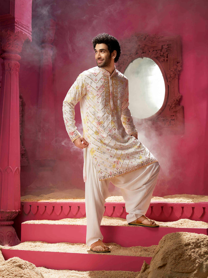 Ivory kurta with mirrors all over Set