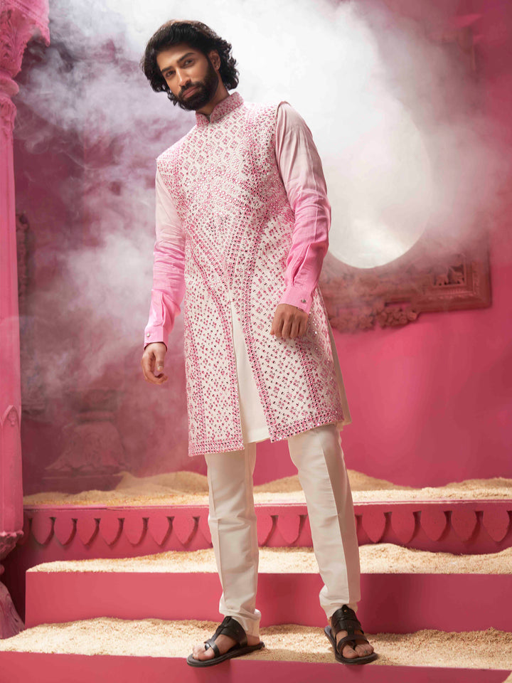 Ivory And Pink Indo-Western Kurta Set