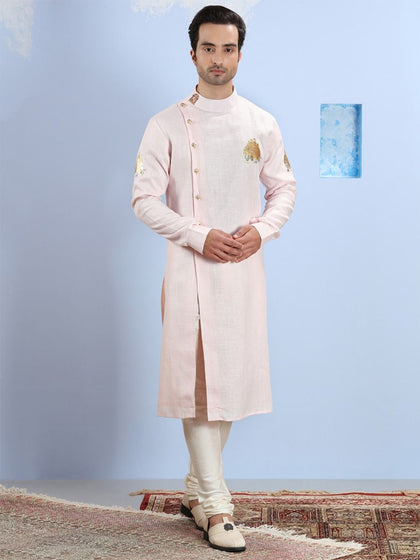 Pastel Pink Fusion Linen Kurta Set