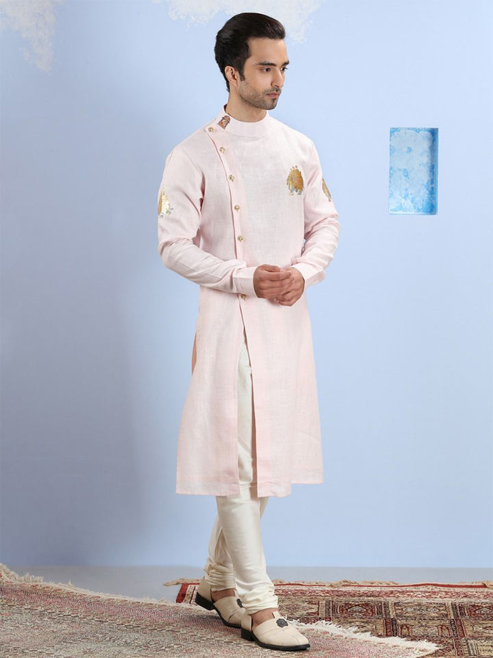 Pastel Pink Fusion Linen Kurta Set - KORANM