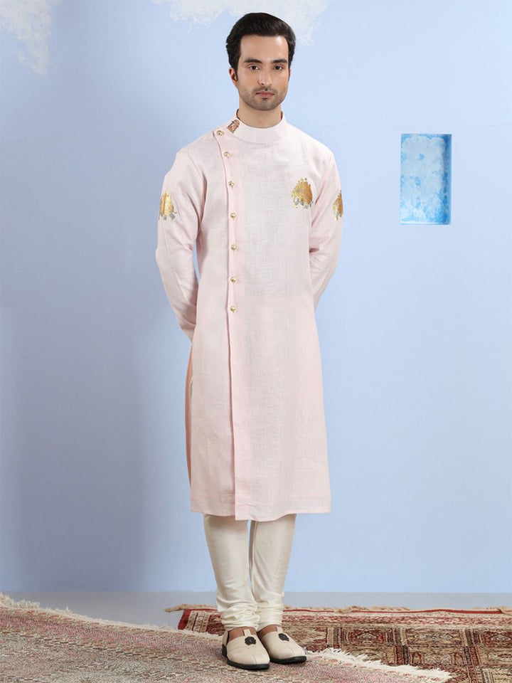 Pastel Pink Fusion Linen Kurta Set - KORANM