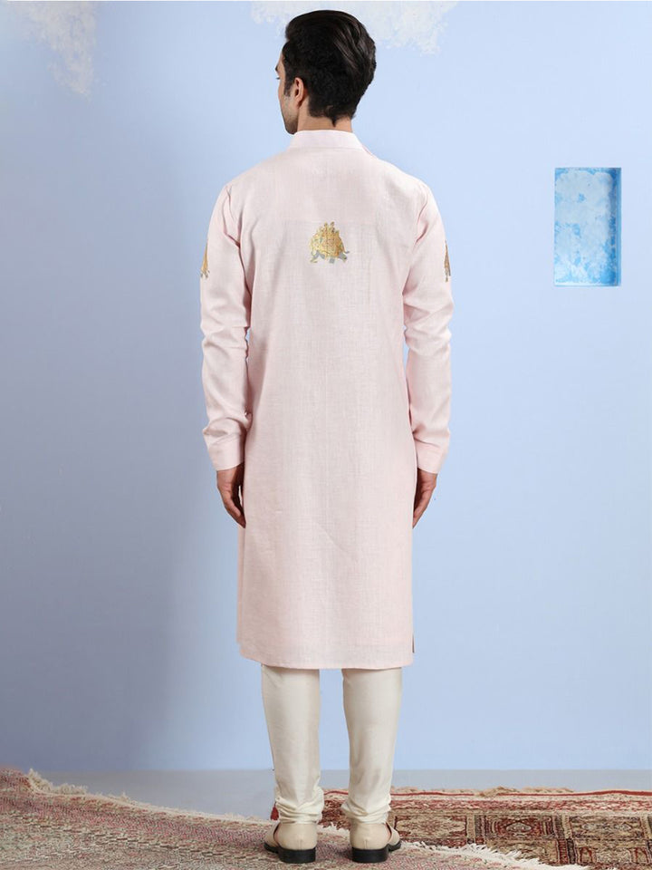 Pastel Pink Fusion Linen Kurta Set - KORANM