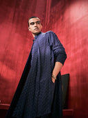 Indigo Ombre Aligarhi Pants With Attached Dupatta Kurta Set