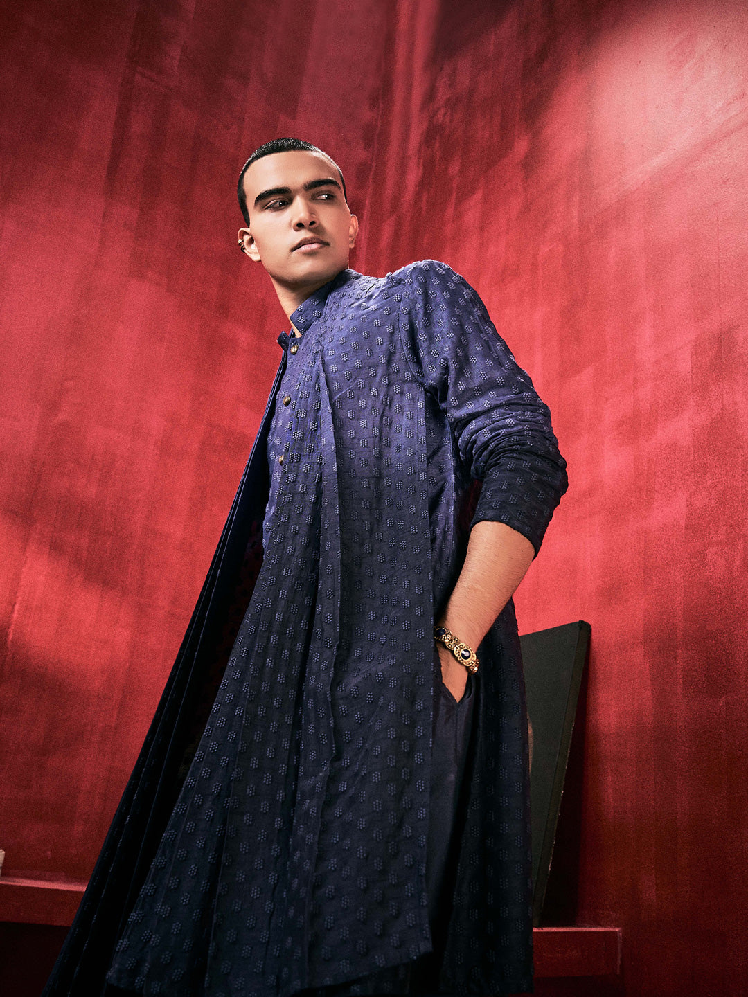 Indigo Ombre Aligarhi Pants With Attached Dupatta Kurta Set