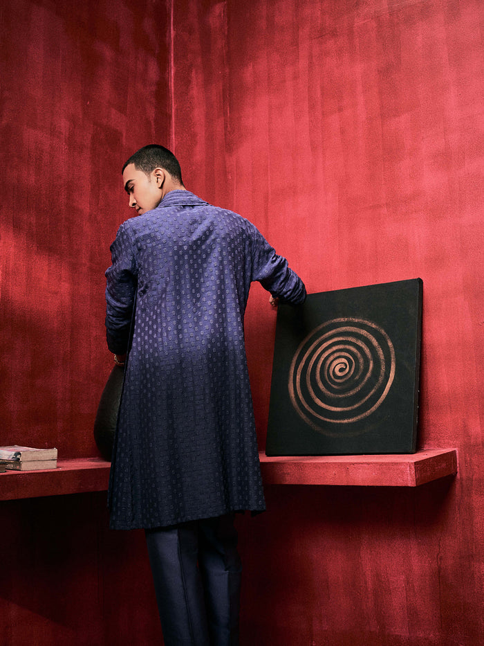 Indigo Ombre Aligarhi Pants With Attached Dupatta Kurta Set