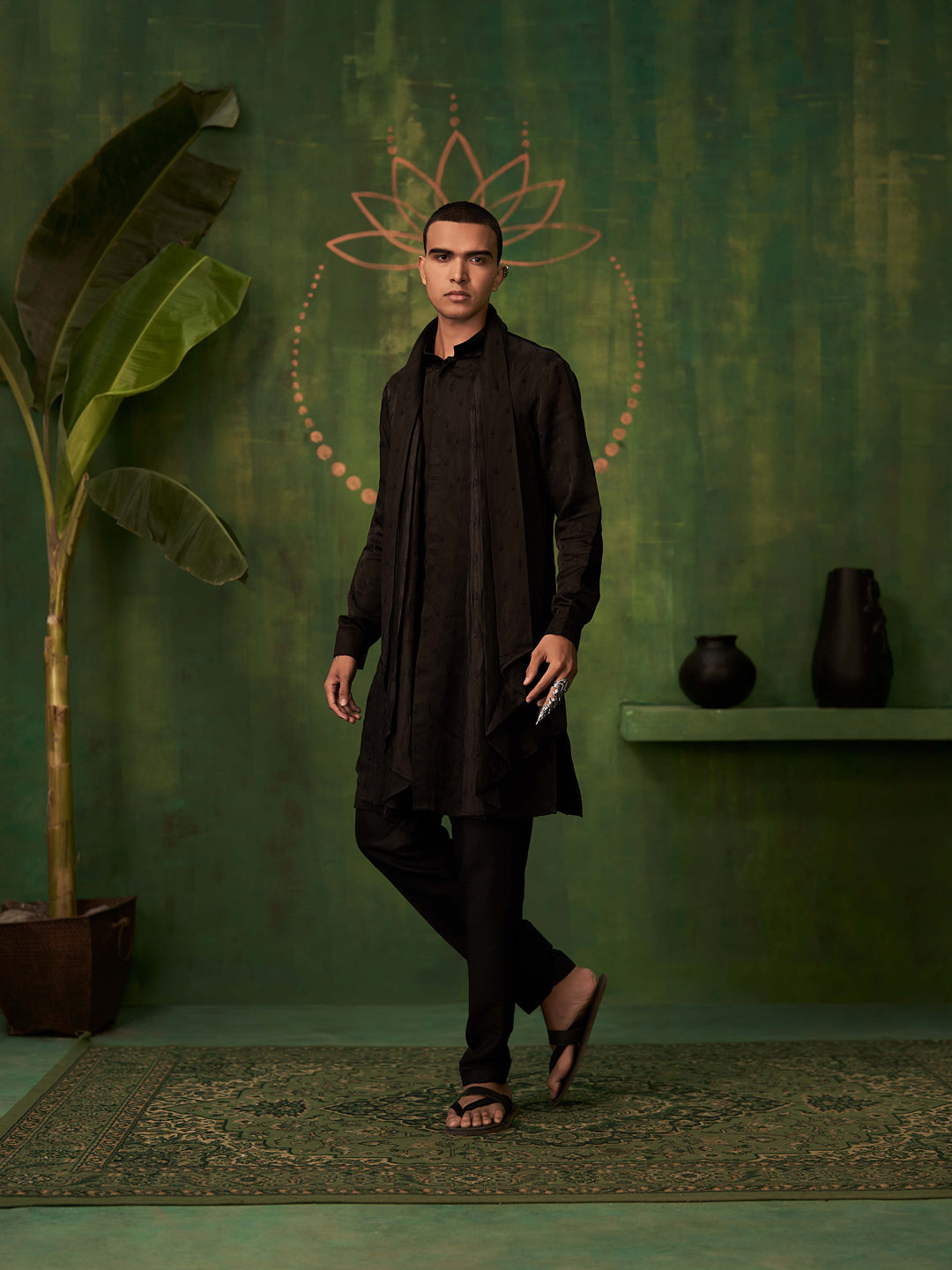 Sophisticated Black Pleated Kurta Set