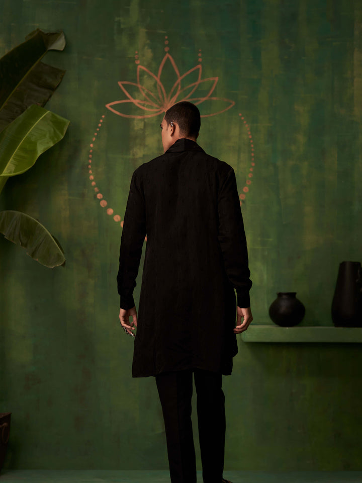 Sophisticated Black Pleated Kurta Set - KORANM