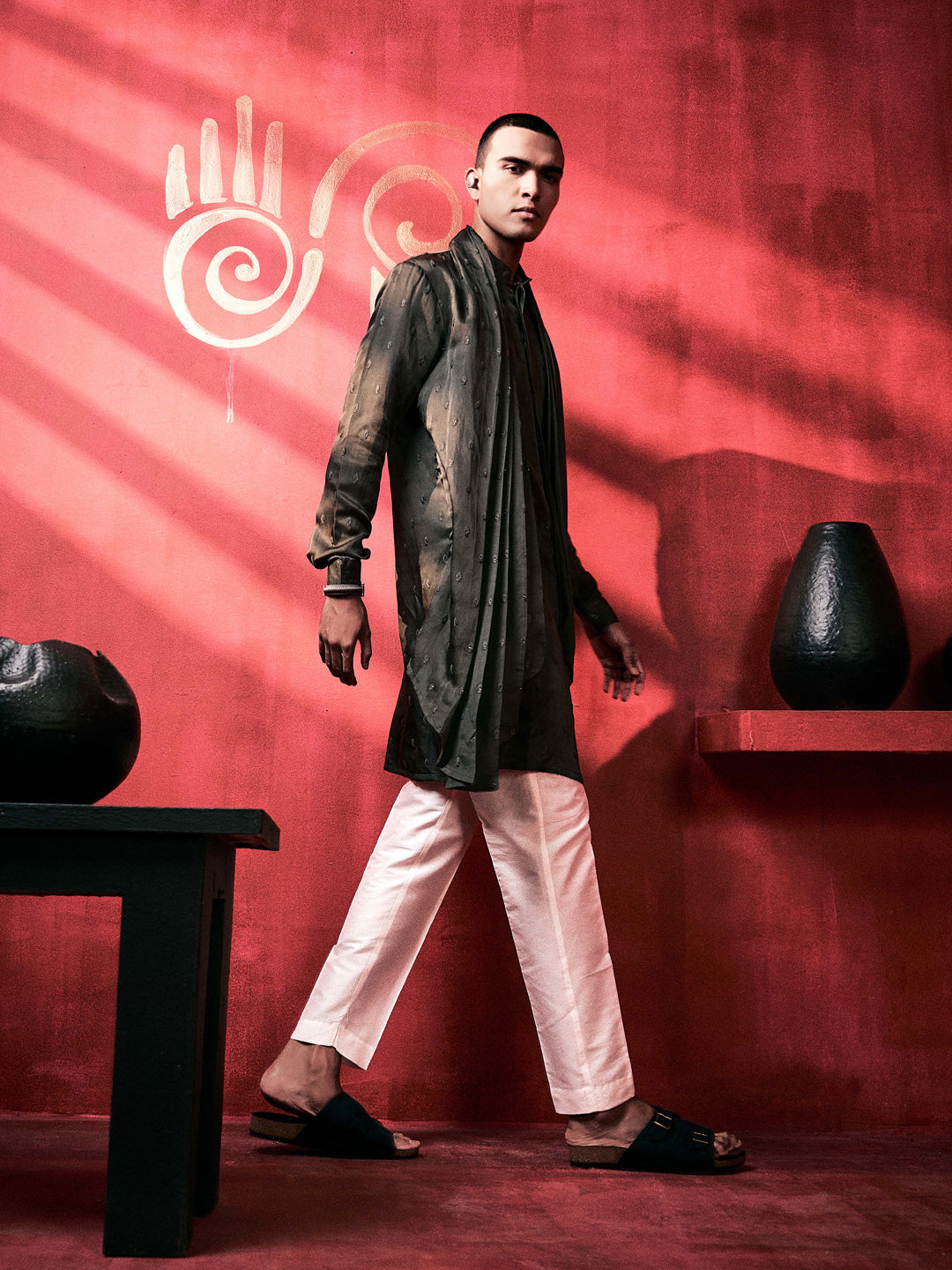 Elegant Olive Green Pleated Kurta Set