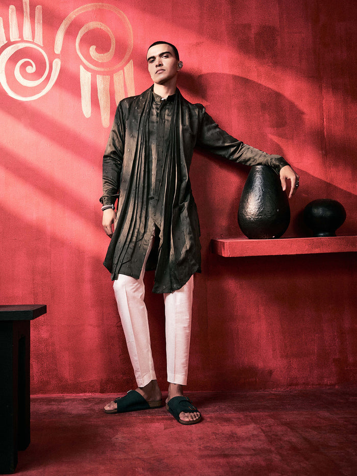 Elegant Olive Green Pleated Kurta Set