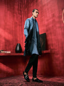 Feal Blue-Black Ombre Kurta Set With Attached Dupatta and Aligadi Pants