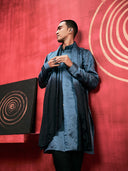 Feal Blue-Black Ombre Kurta Set With Attached Dupatta and Aligadi Pants