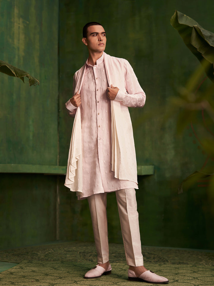 Baby Pink Kurta Set With Attached Dupatta and Aligadi Pants