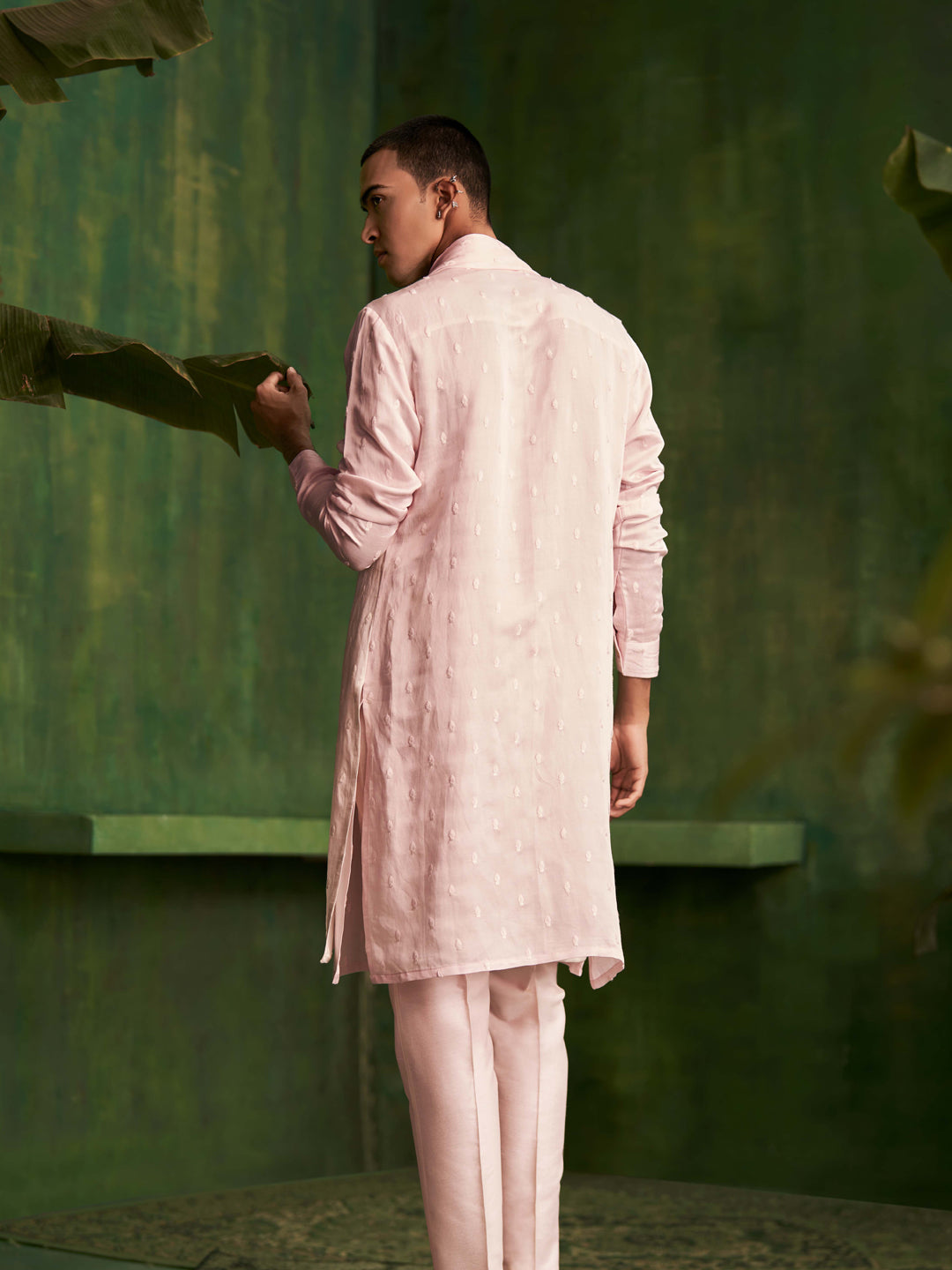 Baby Pink Kurta Set With Attached Dupatta and Aligadi Pants - KORANM