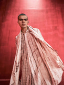 Cream Chocolate Tie-Dye Kurta Set with Attached Dupatta and Aligarhi Pants