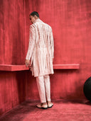 Cream Chocolate Tie-Dye Kurta Set with Attached Dupatta and Aligarhi Pants