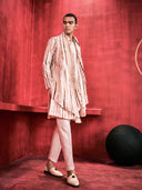 Cream Chocolate Dye Kurta Set With Attached Dupatta and Aligadi Pants