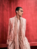Cream Chocolate Tie-Dye Kurta Set with Attached Dupatta and Aligarhi Pants
